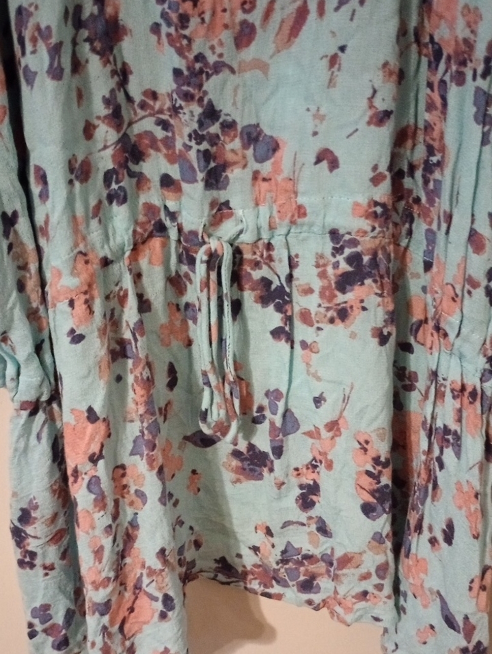 Ariat Aqua Floral Print Blouse with Peach and Navy Accents Cold Shoulder Sz XXL - Picture 5 of 6